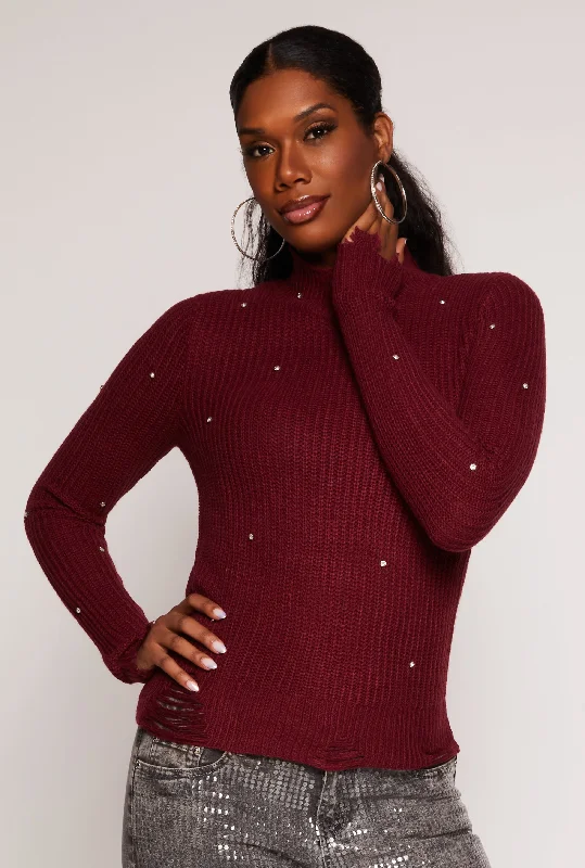 Plus - Size Women Sweater with a Flattering FitRhinestone Studded Distressed Sweater