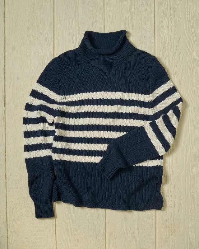 Plus - Size Women Sweater with a Flattering FitWomen's Fisherman's Sweater in Navy/Egret Breton Stripe