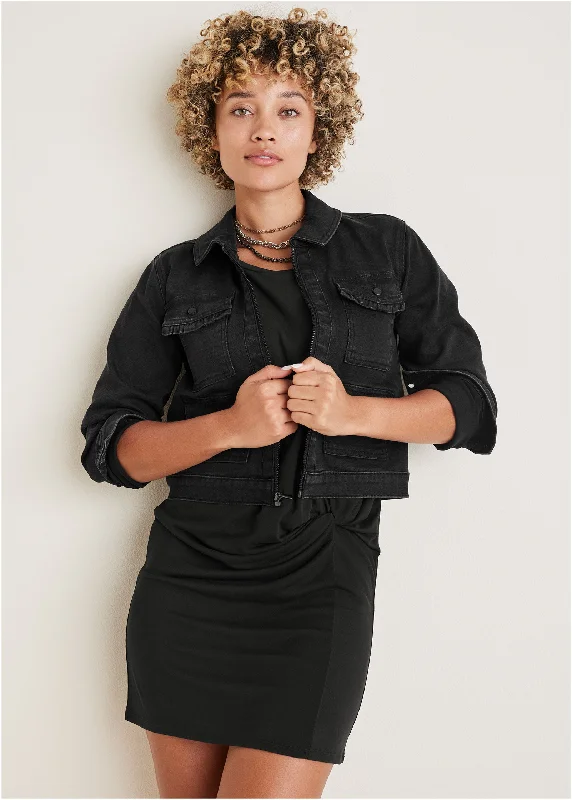 Color - Blocked Women Sweater for a Bold Fashion StatementDenim Cargo Jacket - Black Wash