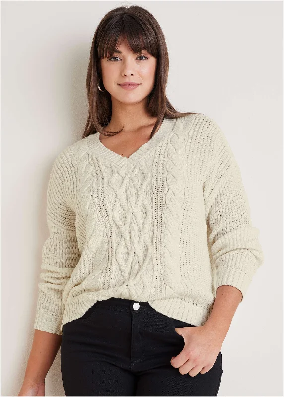 Color - Blocked Women Sweater for a Bold Fashion StatementCable Knit Sweater - Off White