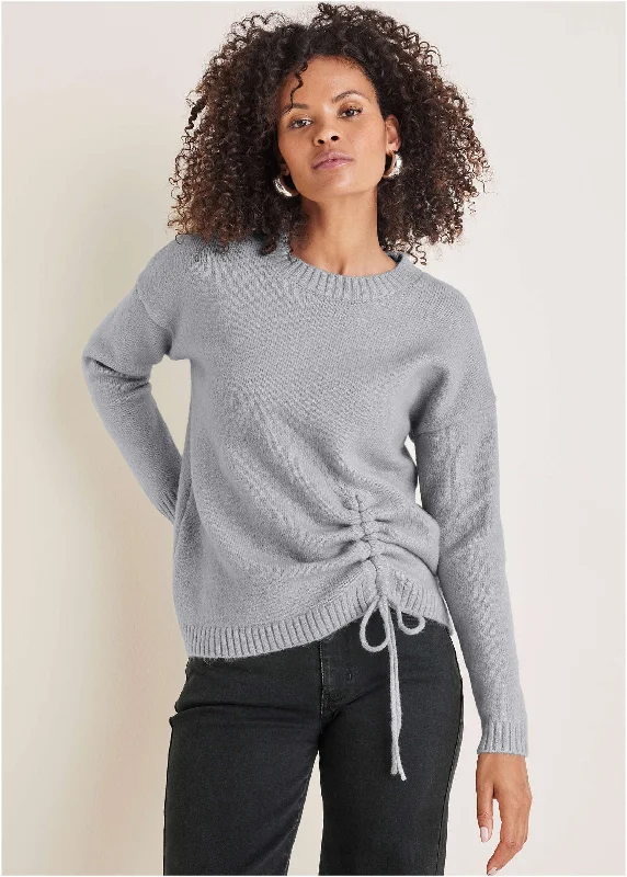 Lightweight Women Sweater for Spring and FallRuched Sweater - Light Heather Grey