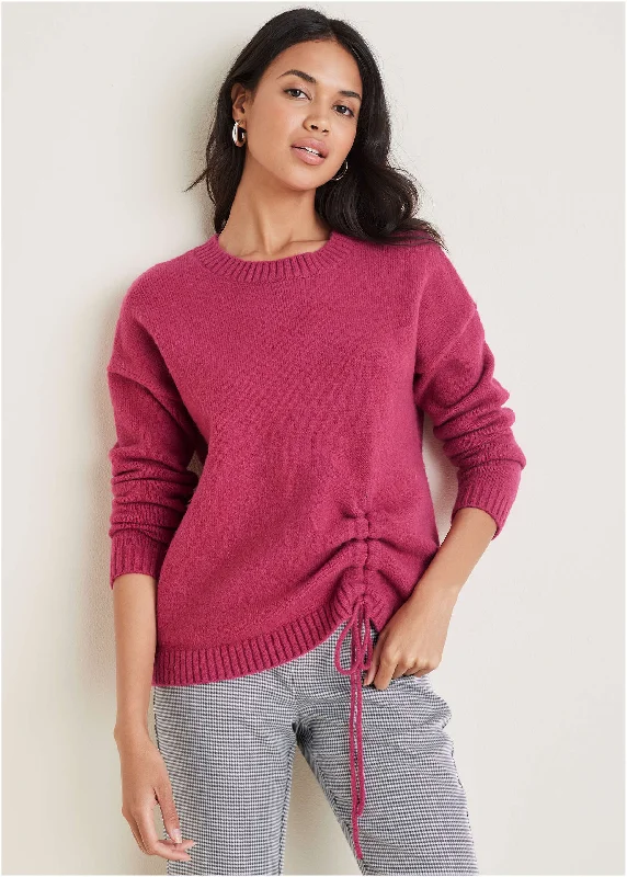 Hand - Knitted Women Sweater with Artisanal CharmRuched Sweater - Vivacious