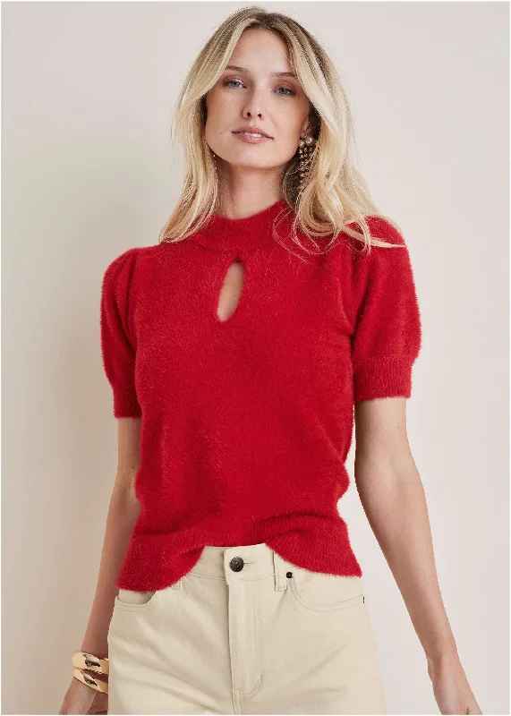 Organic Cotton Women Sweater for an Eco - Friendly ChoiceKeyhole Sweater - Haute Red