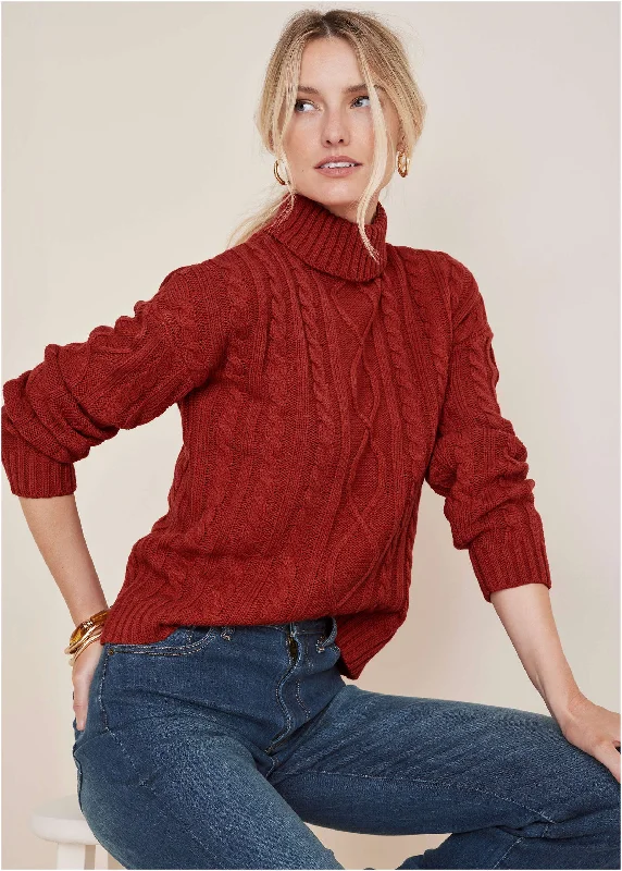 Turtleneck Women Sweater for a Classic and Elegant StyleChunky Knit Sweater - Mineral Red