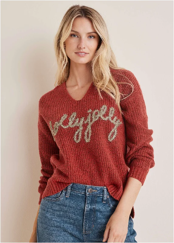 Cropped Women Sweater to Pair with High - Waisted BottomsHolly Jolly Sweater - Red