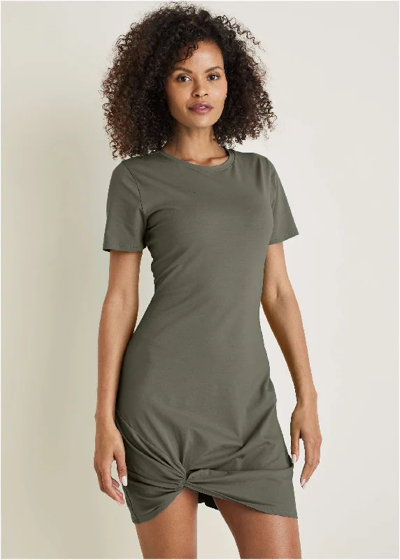 Plus - Size Women Sweater with a Flattering FitSide Twist T-Shirt Dress - Olive