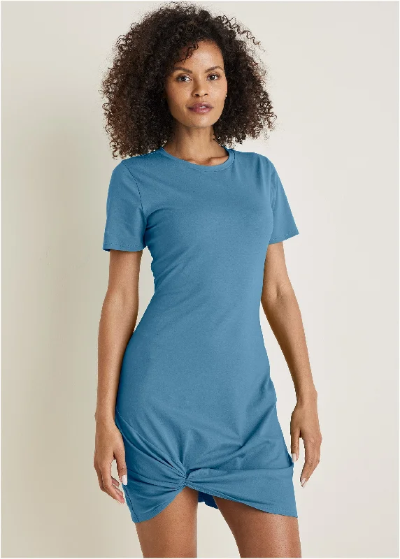 Organic Cotton Women Sweater for an Eco - Friendly ChoiceSide Twist T-Shirt Dress - Niagara