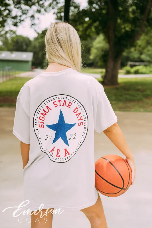 Embroidered Women T Shirt with Intricate DetailsAlpha Sigma Alpha Philanthropy Sigma Star Days Tee