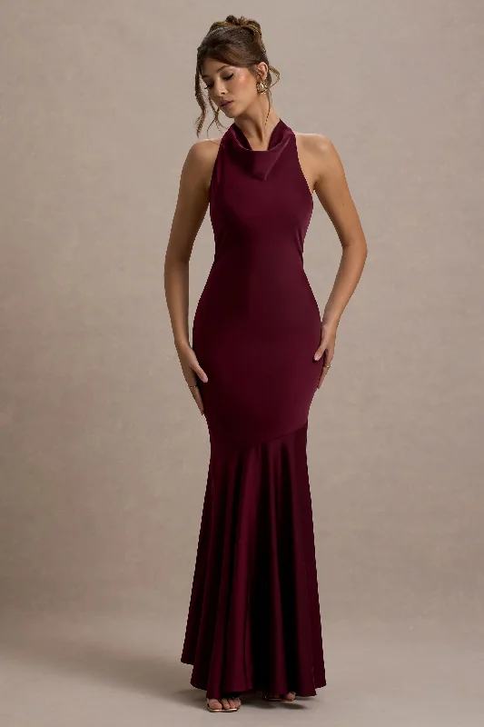 Empire Waist Women Dress to Accentuate the Bust and Conceal the WaistAmelita | Port Satin Cowl-Neck Fishtail Maxi Dress