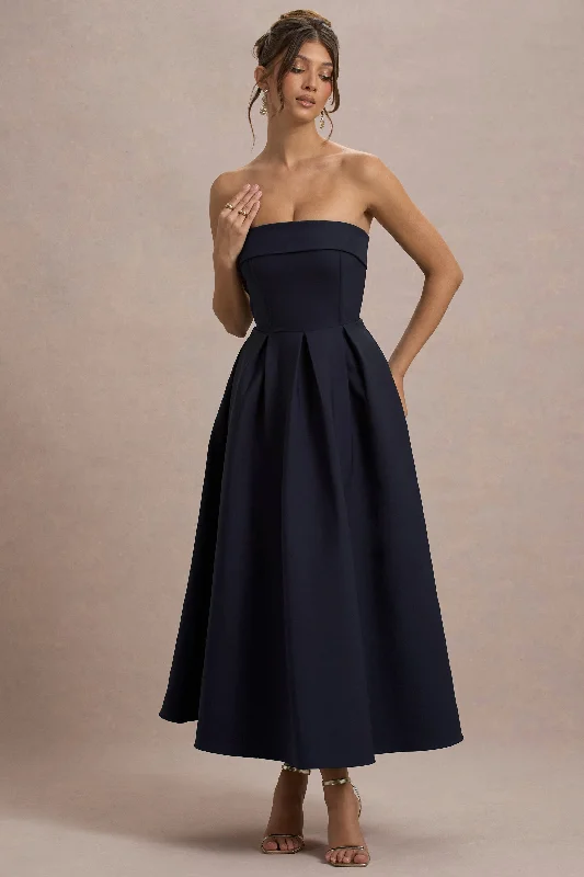 Mermaid - Style Women Dress with a Fitted Silhouette for Special OccasionsAnnalise | Navy Bandeau Skater Midi Dress