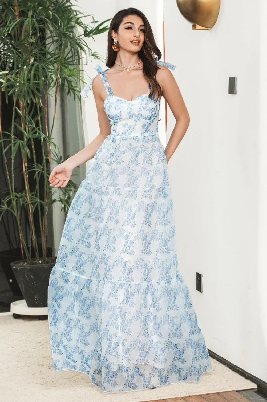 Wrap - Style Women Dress with Adjustable Fit for All Body TypesBlue Floral Boho Maxi Summer Dress