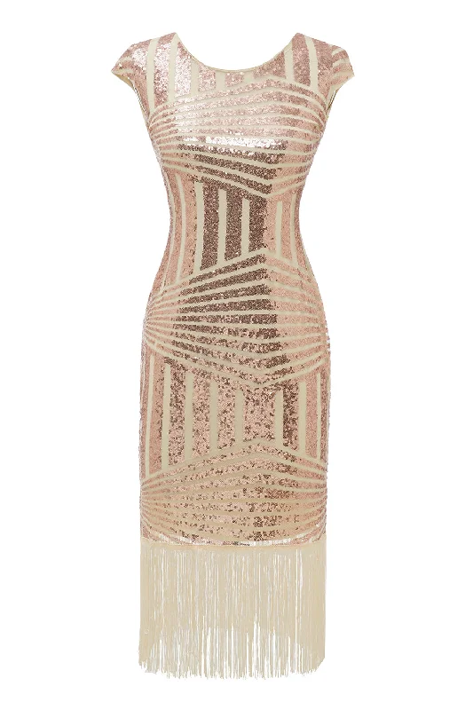 Lace - Embellished Women Dress for an Elegant and Sophisticated AppearanceBlush Round Neck 1920s Flapper Dress