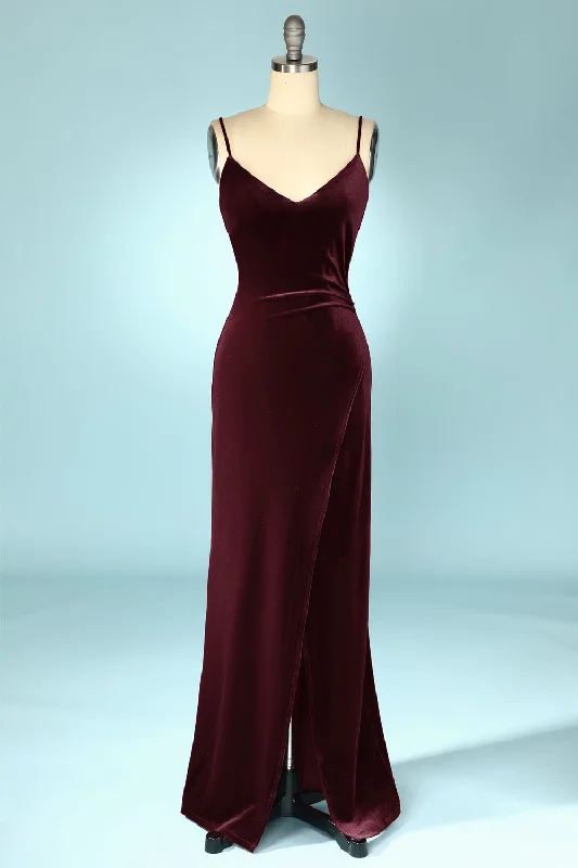 Lace - Embellished Women Dress for an Elegant and Sophisticated AppearanceBurgundy Velvet Evening Prom Dress