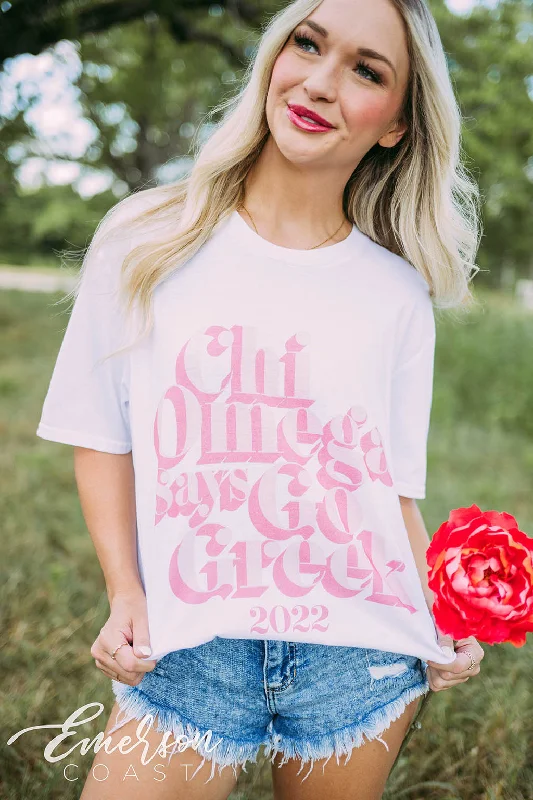 V - Neck Women T Shirt to Enhance the NecklineChi Omega Says Go Greek Tee