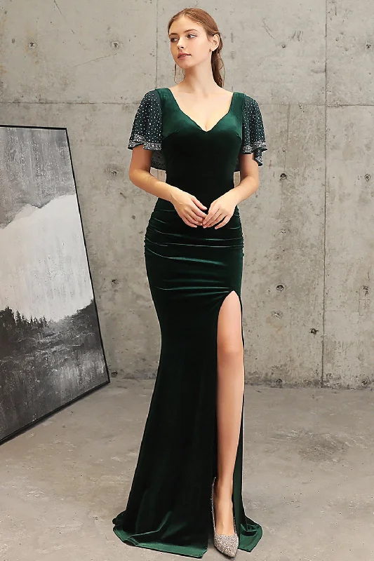 Lace - Embellished Women Dress for an Elegant and Sophisticated AppearanceDark Green Mermaid Velvet Evening Dress