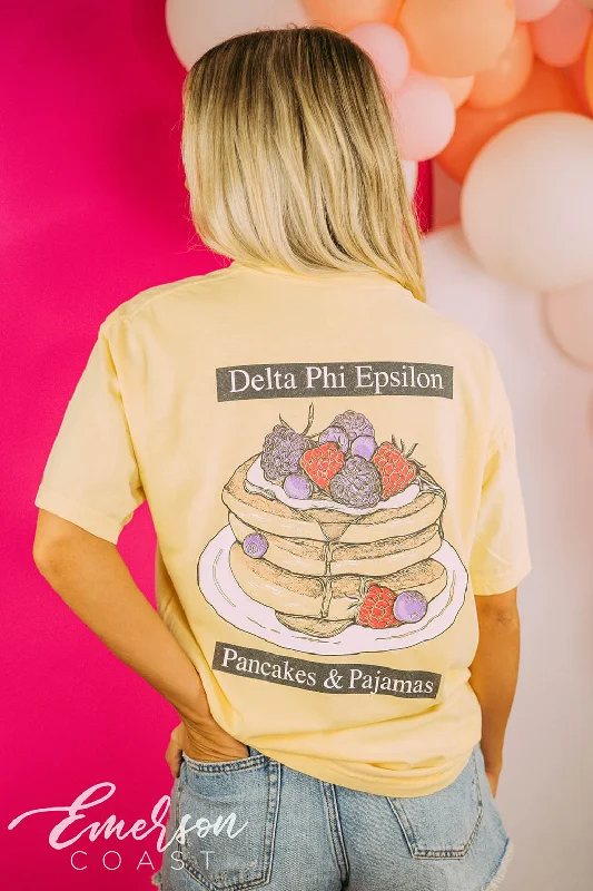 Ringer T Shirt Women with Retro - Inspired StripesDelta Phi Epsilon Pancakes and Pajamas Tee