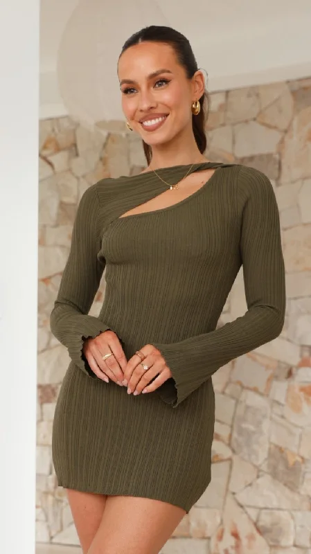 Halter Neck Women Dress to Show Off the Shoulders and NecklineEllison Mini Dress - Khaki