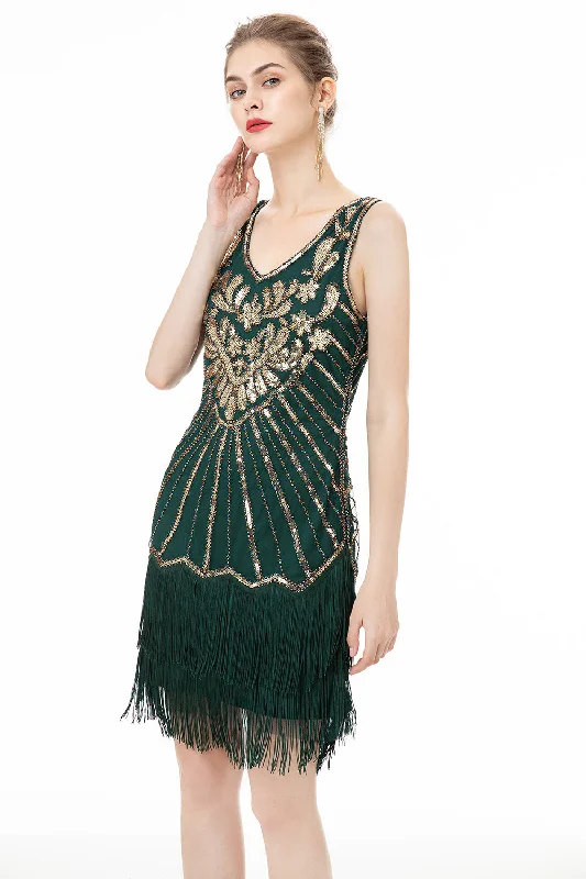 Sleeveless Women Dress in Bright Colors for Summer PartiesGreen Sequin Fringes 1920s Dress