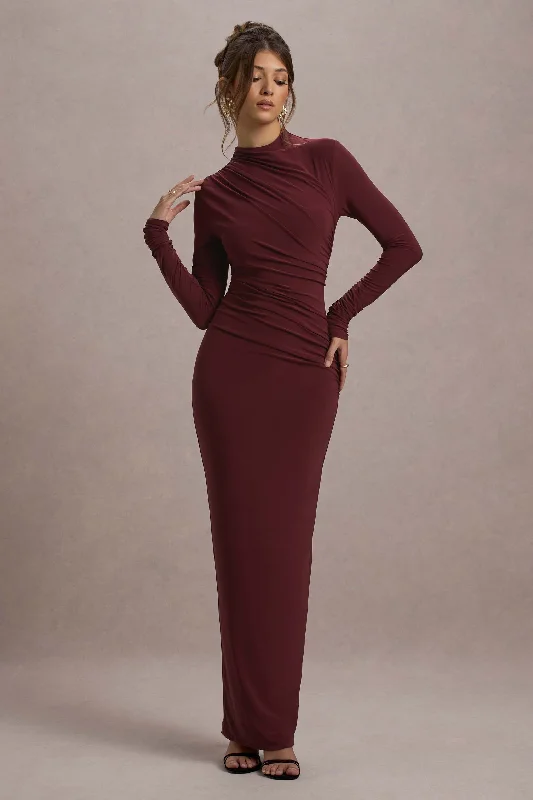 Long - Sleeve Women Dress in Velvet for a Luxurious Winter LookHespera | Port High-Neck Long-Sleeve Gathered Maxi Dress