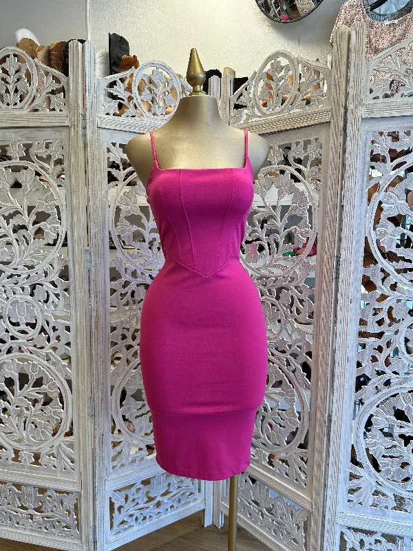 Halter Neck Women Dress to Show Off the Shoulders and NecklineHot Pink Corset Style Dress