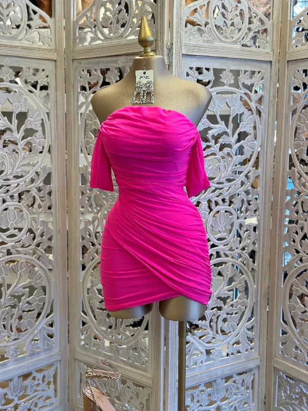 Empire Waist Women Dress to Accentuate the Bust and Conceal the WaistHot Pink Draped Mini Dress