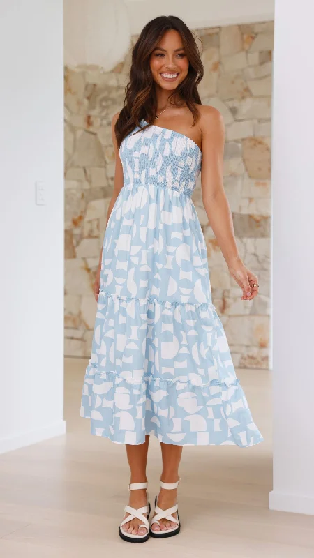 Pleated Women Dress with a Timeless and Elegant TextureJolina Midi Dress - Blue Alicante