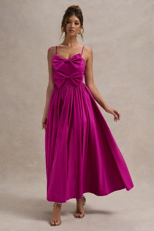 Backless Women Dress for a Sexy and Alluring Look at Evening EventsLoved Up | Fuschia Pink Strappy Pleated Maxi Dress With Bows