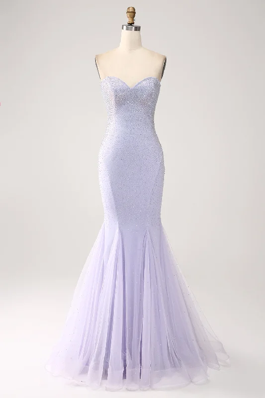 Ruffled Women Dress with Multiple Layers for a Playful and Girly StyleLilac Mermaid Sweetheart Strapless Beaded Long Prom Dress