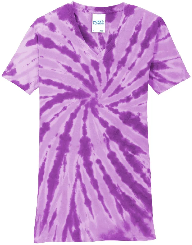 Ringer T Shirt Women with Retro - Inspired StripesCLOSEOUT - Port & Company Ladies Tie-Dye V-Neck Tee