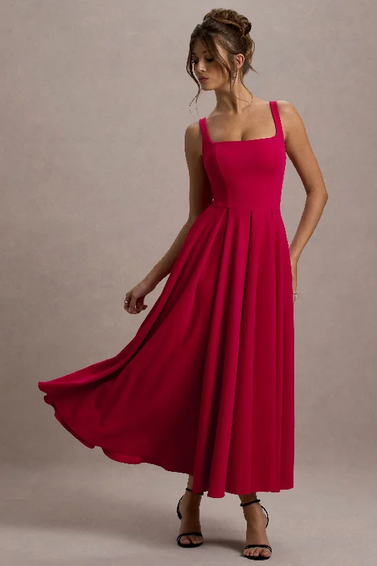 Long - Sleeve Women Dress in Velvet for a Luxurious Winter LookParina | Red Strappy Volume-Hem Maxi Dress