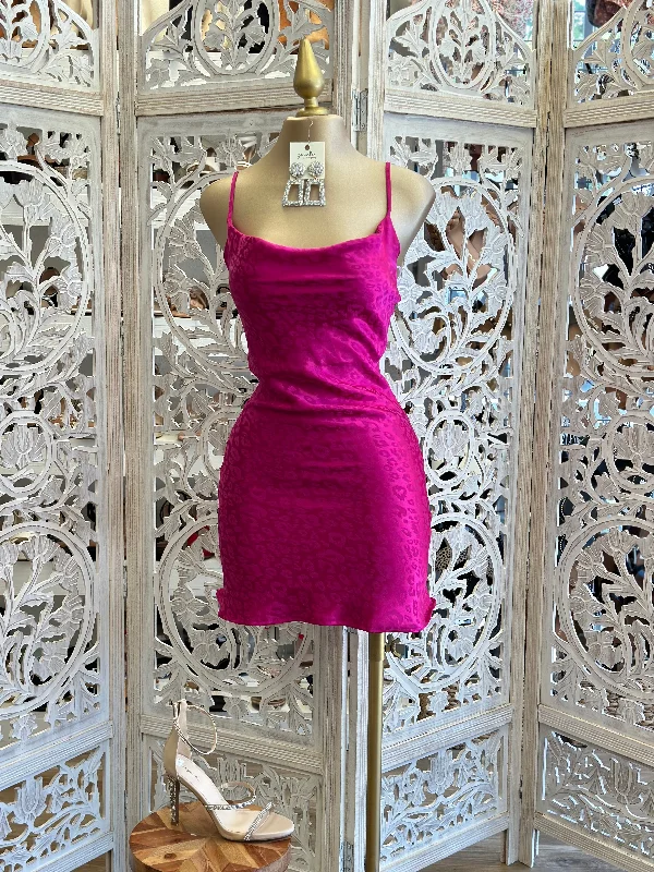 Off - the - Shoulder Women Dress for a Romantic and Feminine LookPink Suede Print Cowl Mini Dress