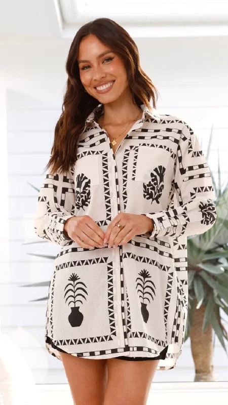 Long - Sleeve Women Dress in Velvet for a Luxurious Winter LookRaffaello Long Sleeve Mini Dress - White / Black Print