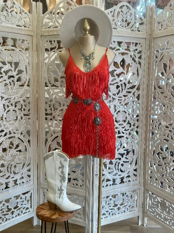 Backless Women Dress for a Sexy and Alluring Look at Evening EventsRed Strappy Fringe Dress