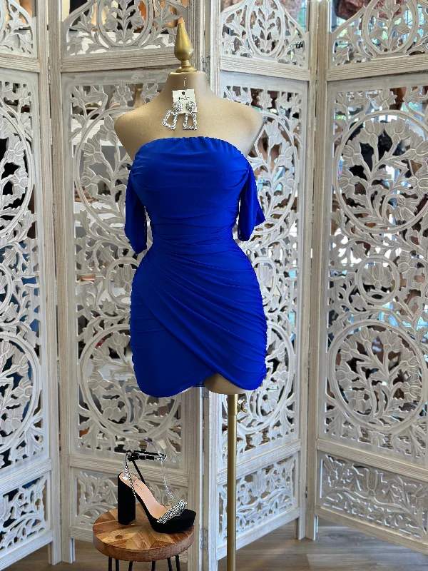 Wrap - Style Women Dress with Adjustable Fit for All Body TypesRoyal Blue Draped Mini Dress