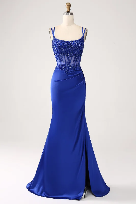 Shift Women Dress with a Simple and Classic Design for Everyday WearRoyal Blue Mermaid Corset Beaded Long Prom Dress with Slit