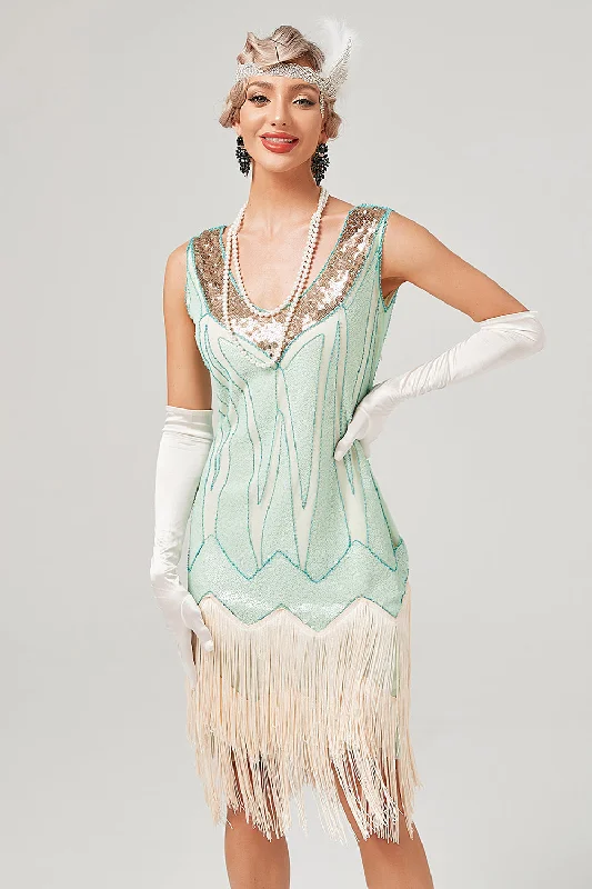 Halter Neck Women Dress to Show Off the Shoulders and NecklineSequins Green Short 1920s Party Dress