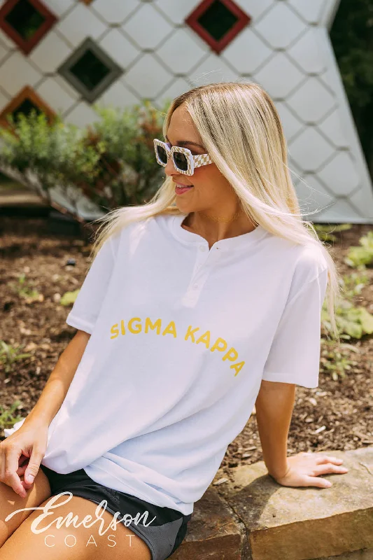 Long Sleeve Women T Shirt for Cooler WeatherSigma Kappa PR White Henley