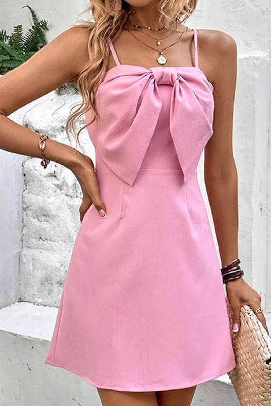 Long - Sleeve Women Dress in Velvet for a Luxurious Winter LookSpaghetti Straps Pink Summer Dress With Bow