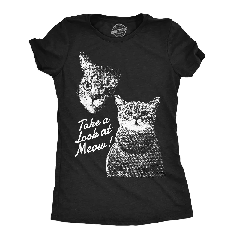 Distressed Women T Shirt with a Laid - Back AestheticTake A Loot At Meow Women's T Shirt