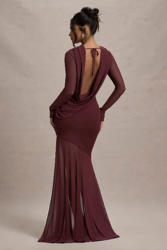 Ball Gown Women Dress with a Full Skirt for a Princess - like LookTigerlily | Port Mesh Long-Sleeve Open-Back Maxi Dress