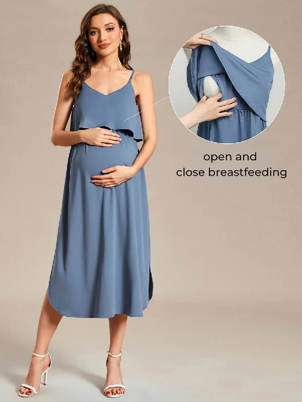 Lace - Embellished Women Dress for an Elegant and Sophisticated AppearanceAiry Adjustable Spaghetti Straps Knee-Length A-Line Maternity Dress