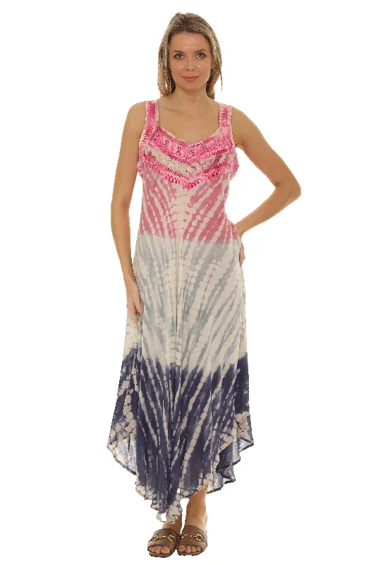 Mini Women Dress with a Short Hem for a Young and Trendy StyleTri-Colors Tie Dye Sleeveless Long Sundress