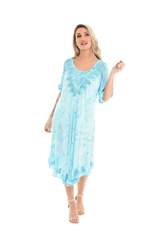 Pleated Women Dress with a Timeless and Elegant TextureTie Dye Short Sleeves Rayon Sundress