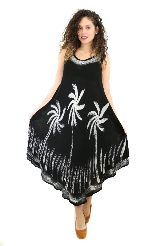 Long - Sleeve Women Dress in Velvet for a Luxurious Winter LookPalm Tree Print Midi Rayon Sundress