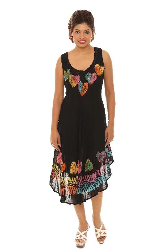 Printed Abstract Women Dress for a Modern and Artistic AppealMulti-Color Embroidered Hearts Midi Rayon Sundress