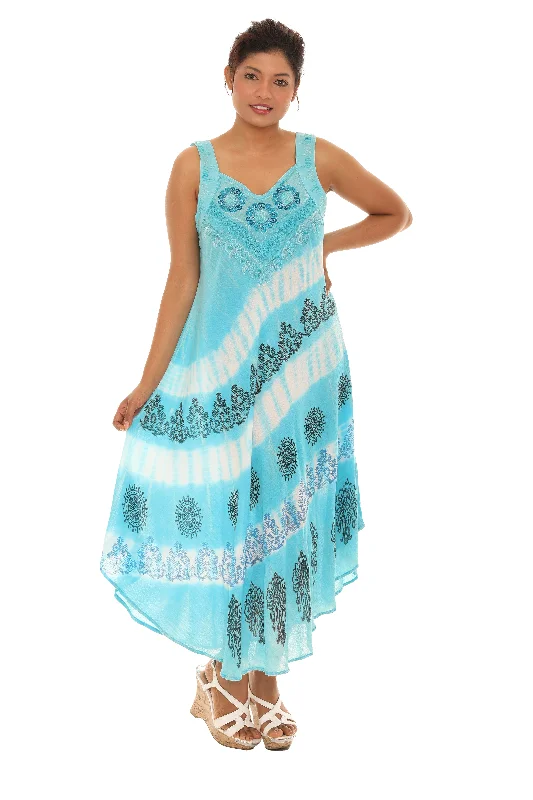 Empire Waist Women Dress to Accentuate the Bust and Conceal the WaistDiagonal Stripes Tie Dye Sleeveless Long Sundress