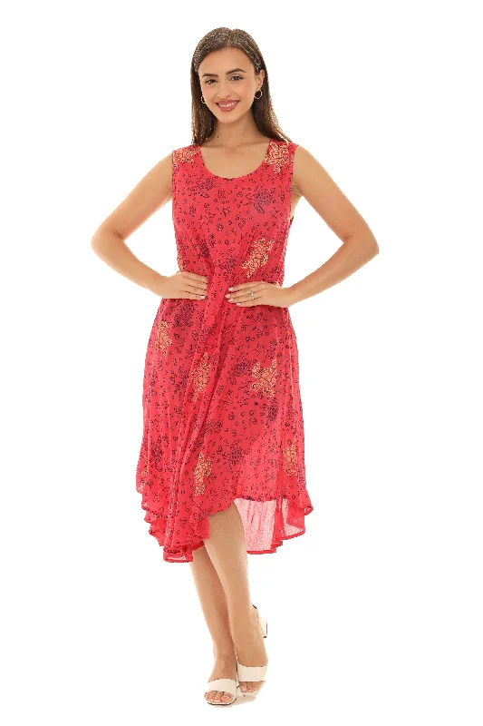 Sleeveless Women Dress in Bright Colors for Summer PartiesTropical Turtle sea Print Midi Rayon Sundress