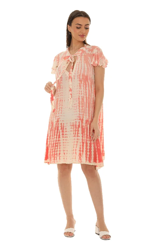 Printed Abstract Women Dress for a Modern and Artistic AppealTie-Dye With Necktie Sundress