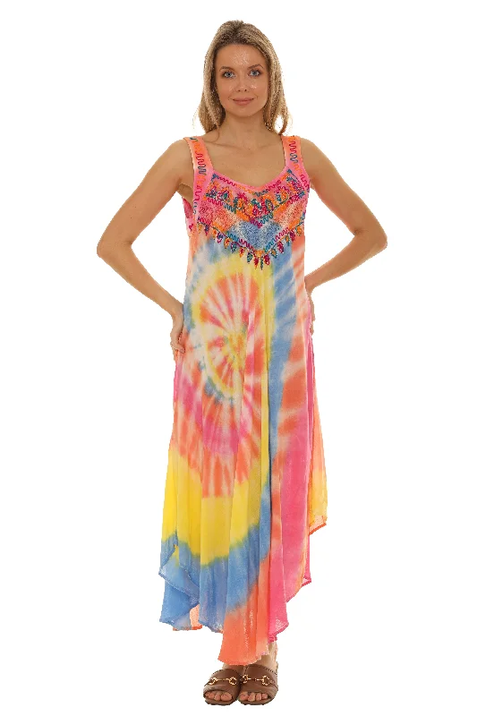 Strapless Women Dress with a Built - in Bra for Comfort and SupportSpiral Tie Dye Sleeveless Long Sundress