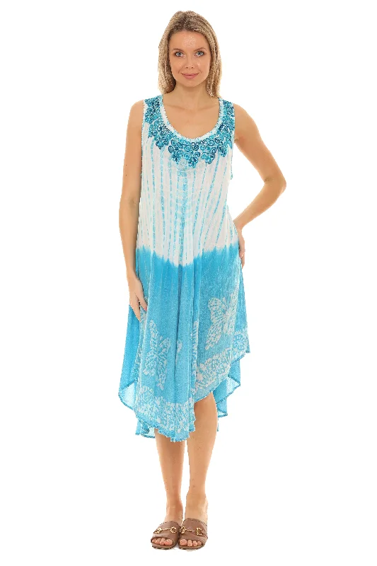 Mermaid - Style Women Dress with a Fitted Silhouette for Special OccasionsTie-Dye Sleeveless Midi Rayon Sundress